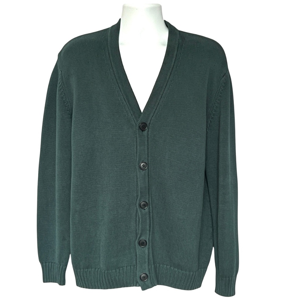 Zara Sweater Cotton Regular Fit Cardigan Size L V Neck Green